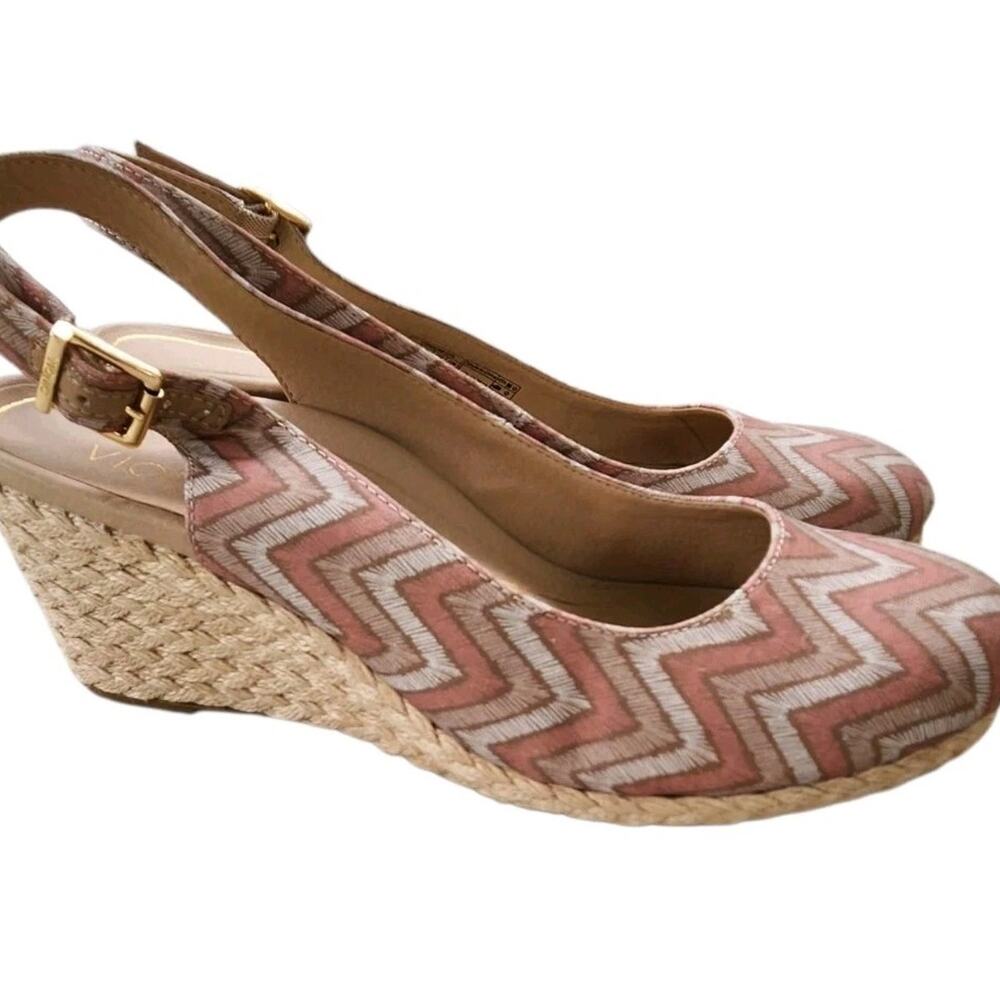 VIONIC WOMENS WEDGE HEEL SLINGBACK ESPADRILLES SZ 10 BEACHY BOHO CAREER WEDDING